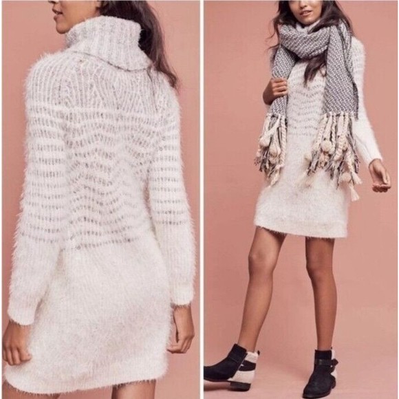 Anthropologie Sleeping on Snow Sweater Dress Womens Medium White Gray Wool Blend